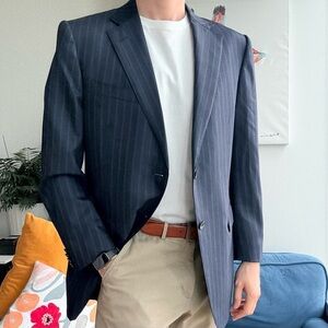 Ermenegildo Zegna Wool Navy Stripes Long Sleeve Blazer 42R